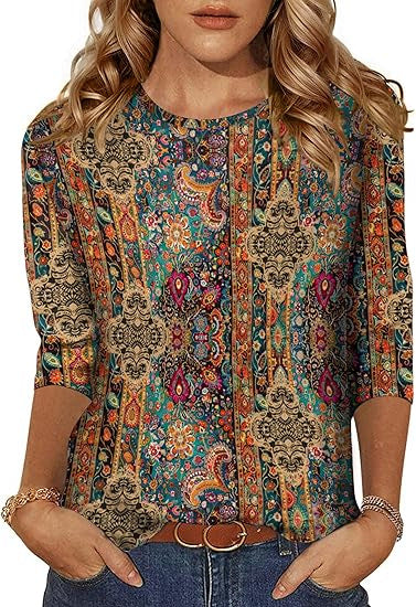 Women's Three-quarter Sleeve T-shirt Top