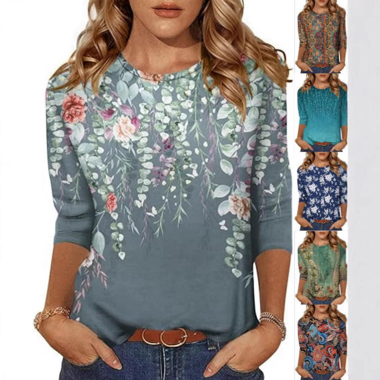 Women's Three-quarter Sleeve T-shirt Top