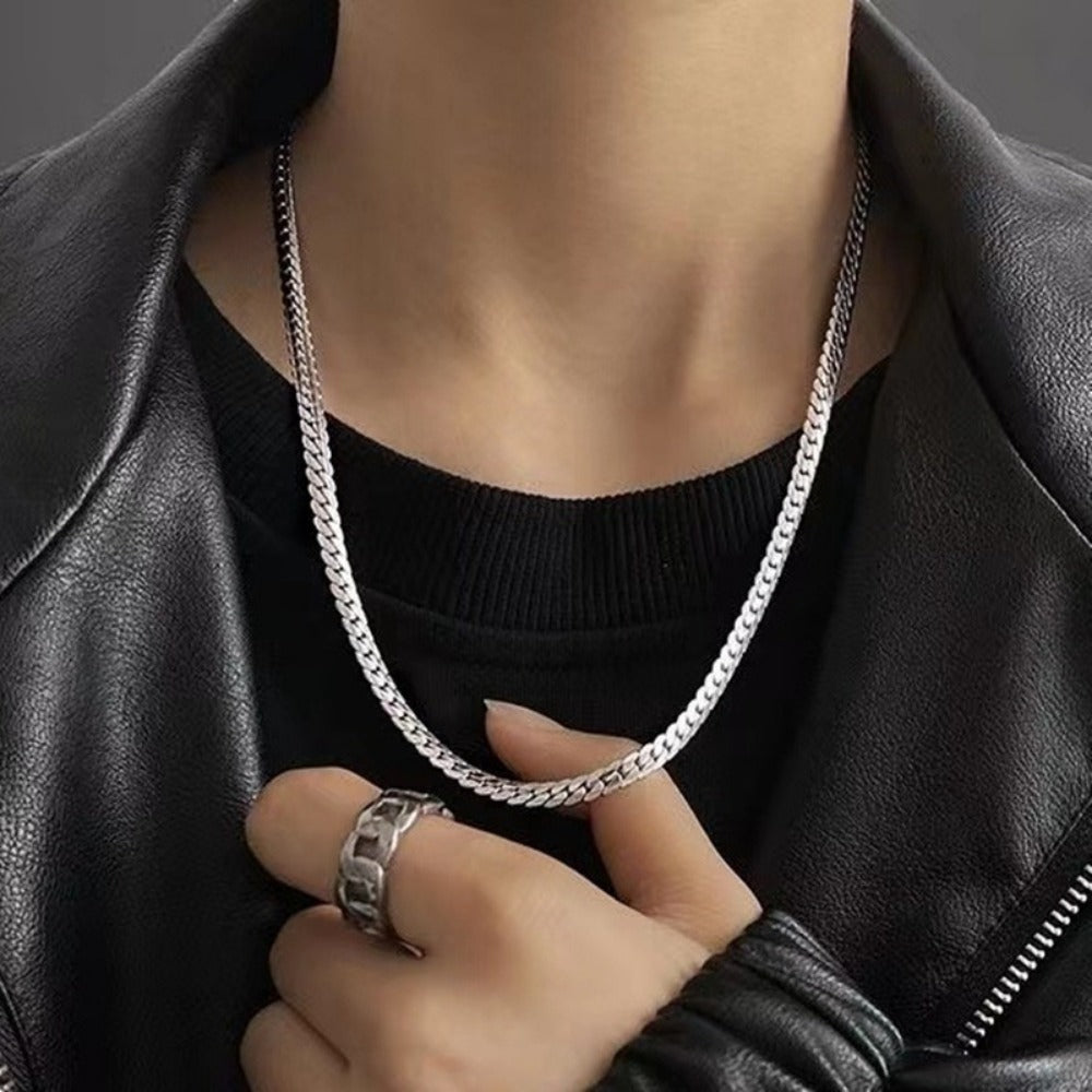 Plated Men's Flat Chain Necklace - Stylish Durable Elegant Gift For Hi