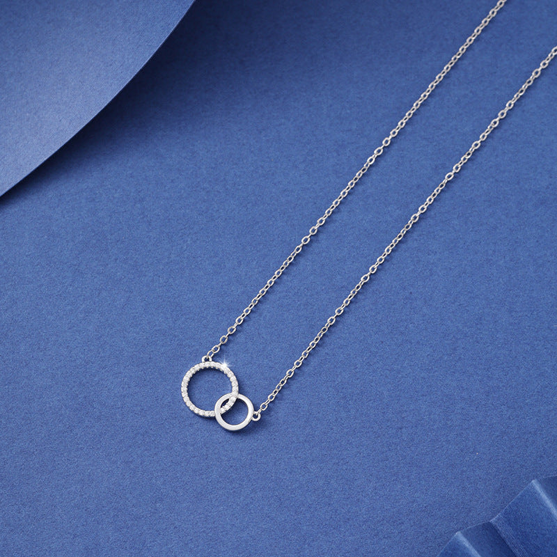 Women's Simple Design Asymmetrical Size Double Ring Clavicle Necklace Versatile